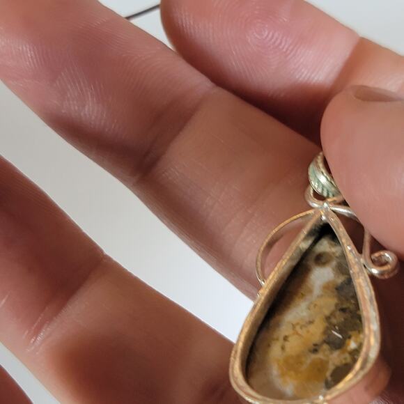 Dendritic Jasper Pendant Necklace – Teardrop Stone + 20" Silver Snake Chain - Picture 6 of 10